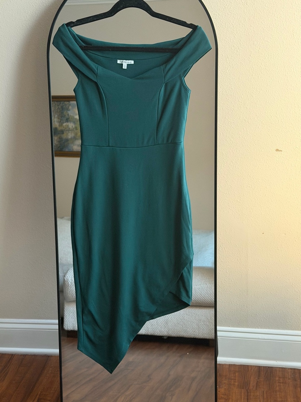 Charlotte Russe Emerald Green Off Shoulder Asymmetrical Dress | Size S